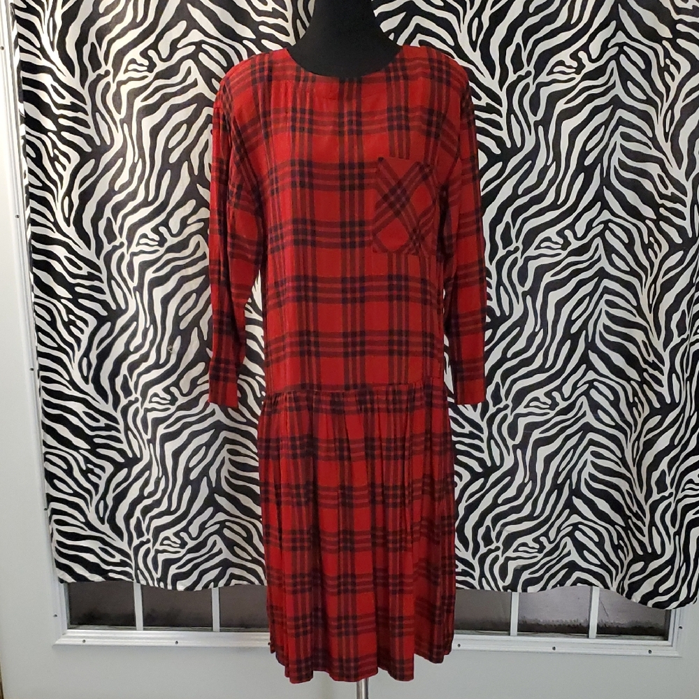 Vintage Red Plaid Long Sleeve Dress